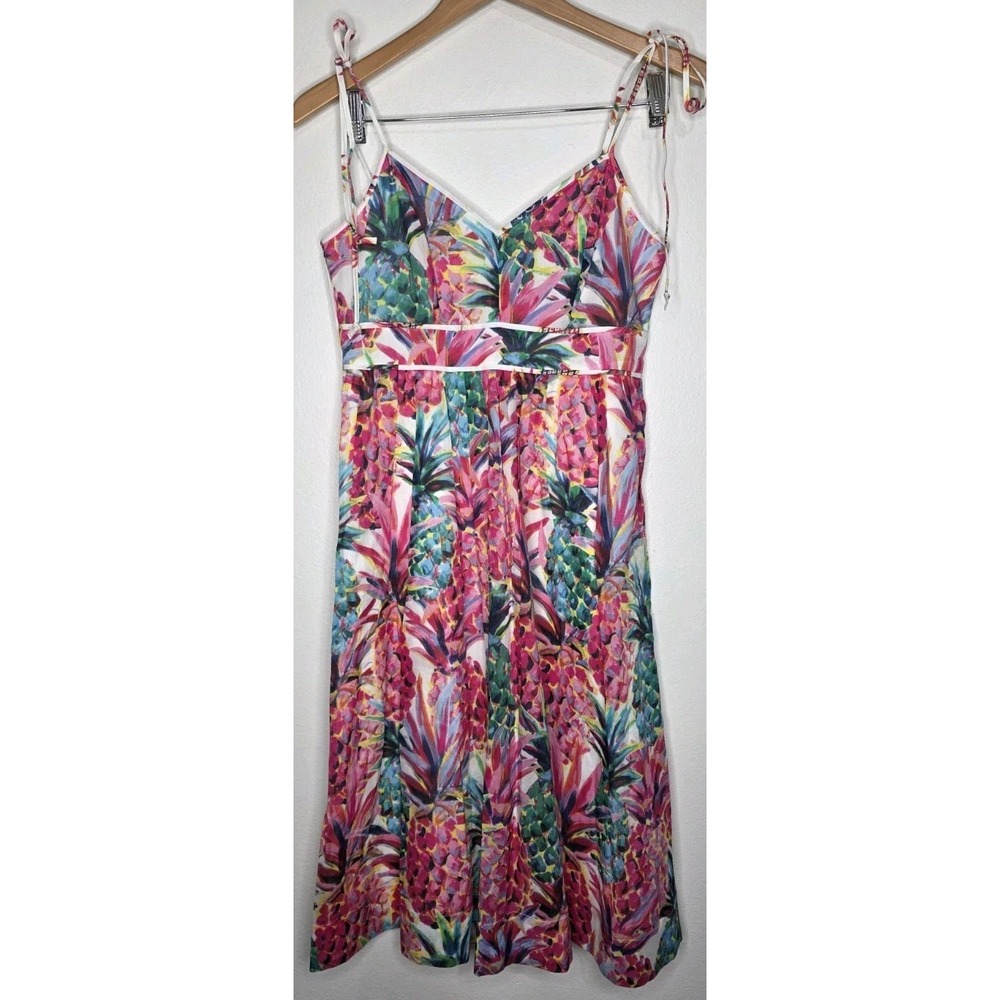 J Crew Ratti Print Pineapple Sundress Woman 0 Cotton Cottage Boho Beach Vacay